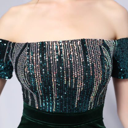 Gradient Sequin Off-Shoulder Gown