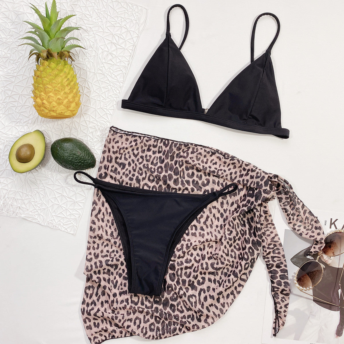 Triangle Leopard Print Three-Piece Set