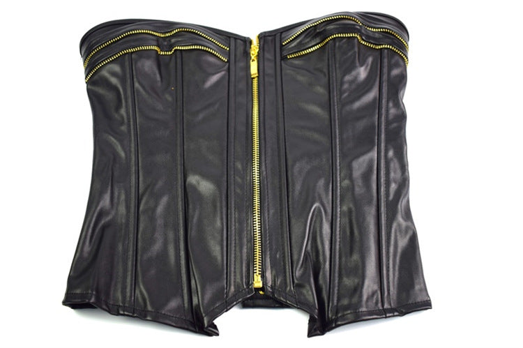 Zipper Faux Leather Corset