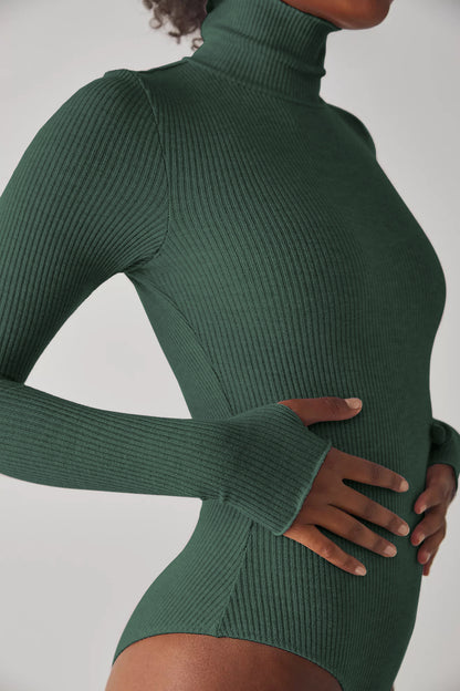 Turtleneck Robbed Long Sleeve Bodysuit