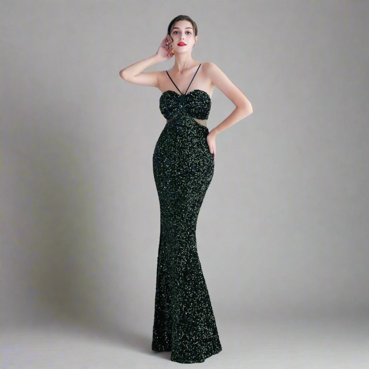 Cutout Sequin Gown