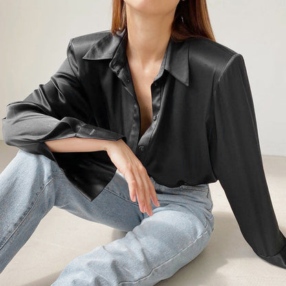 Long Sleeve Shoulder Padded Button Blouse