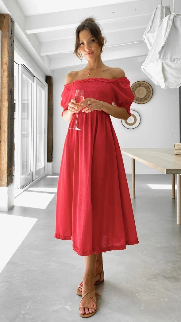 Off-Shoulder Smocked Midi Dress