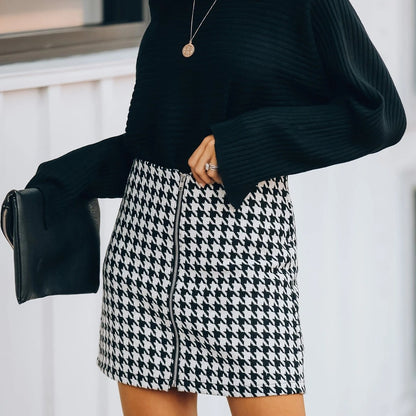 Houndstooth Zipper Skirt