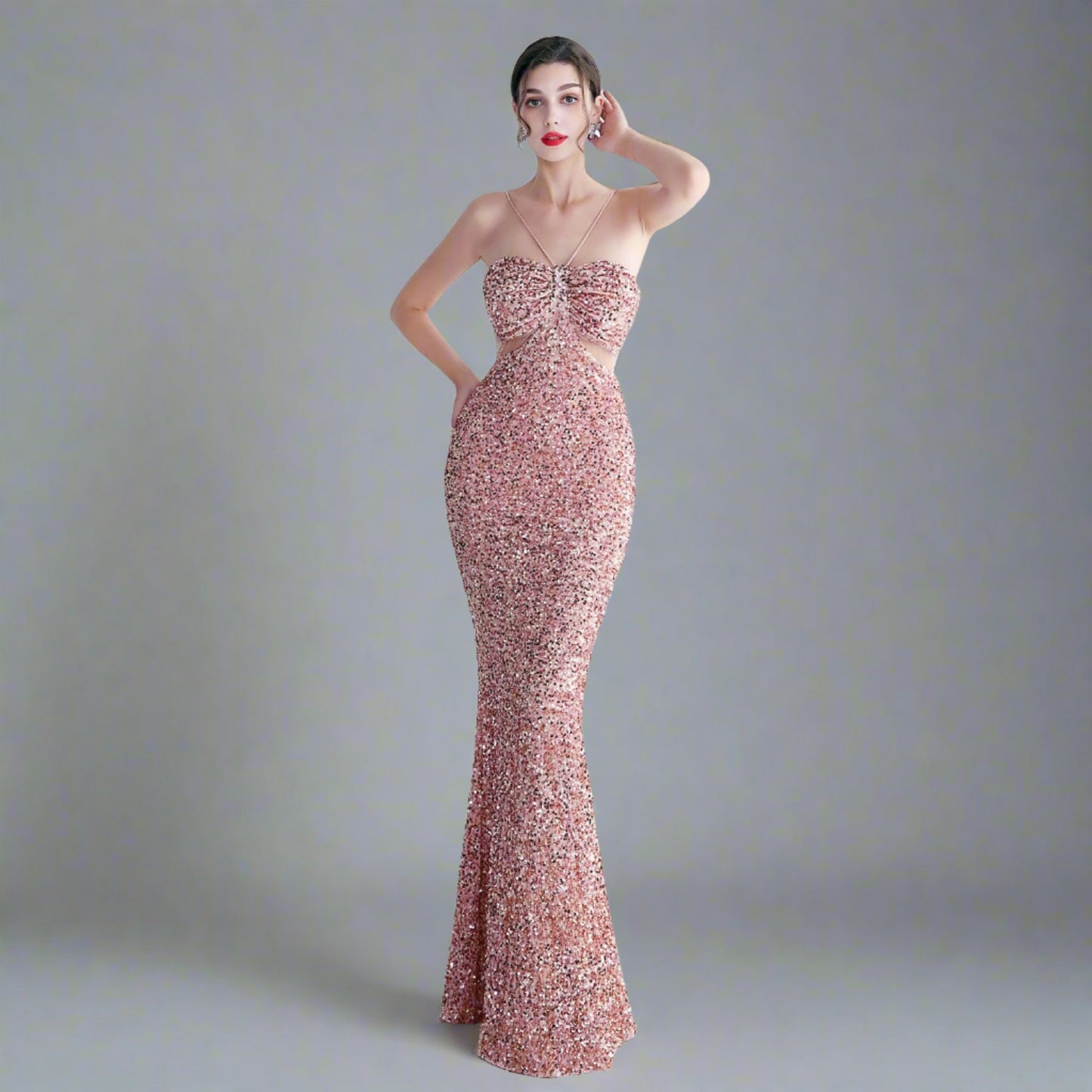 Cutout Sequin Gown