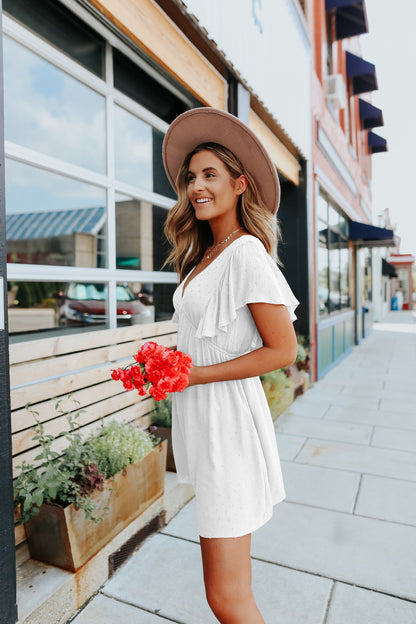 Lotus Leaf Sleeve V-neck Dress