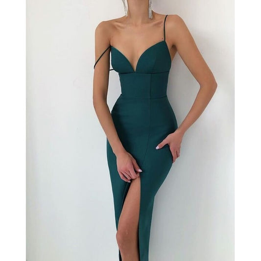 Spaghetti Strap High Slit Gown