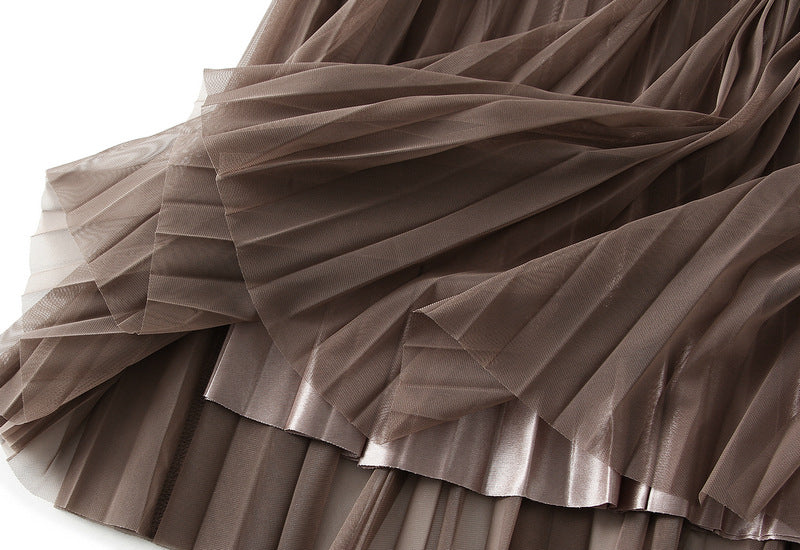 Pleated Elastic Waist Tulle Skirt