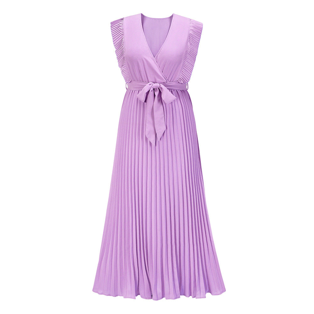 Ruffle Sleeve Pleated Dress