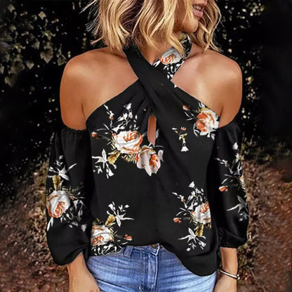 Long Sleeve Halter Floral Top