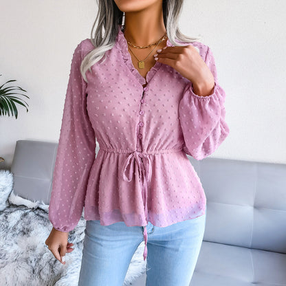 Lantern Long Sleeve Polka Dots Shirt