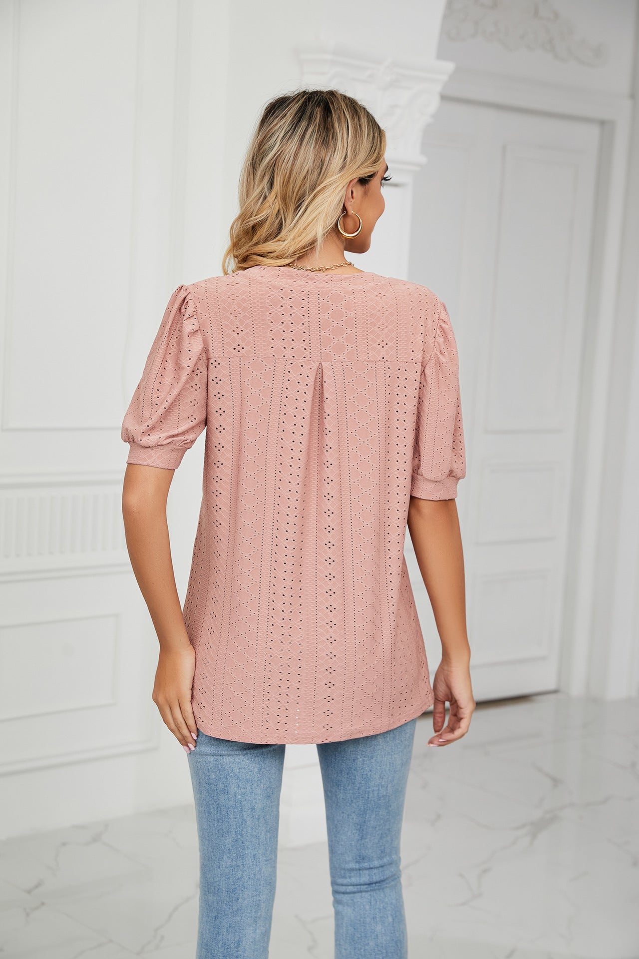 V-Neck Lantern Sleeve Shirt