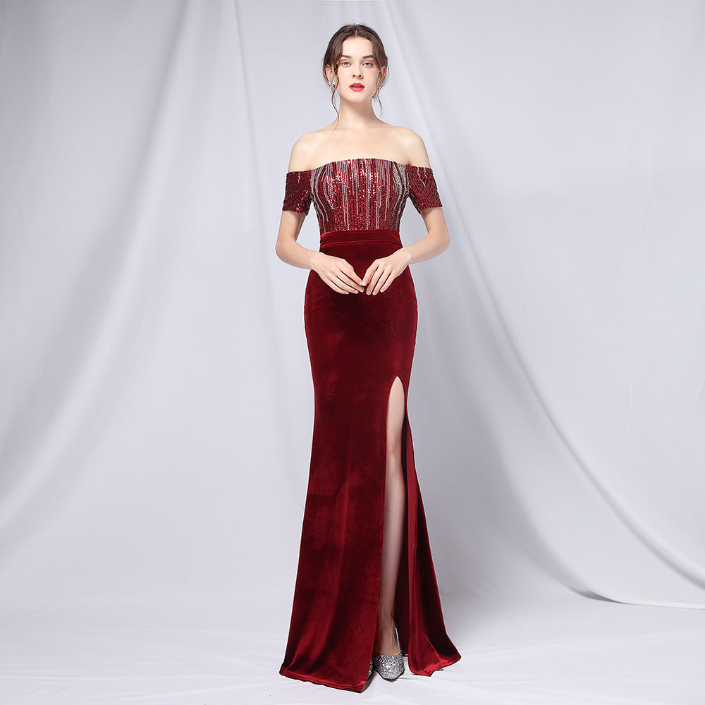 Gradient Sequin Off-Shoulder Gown