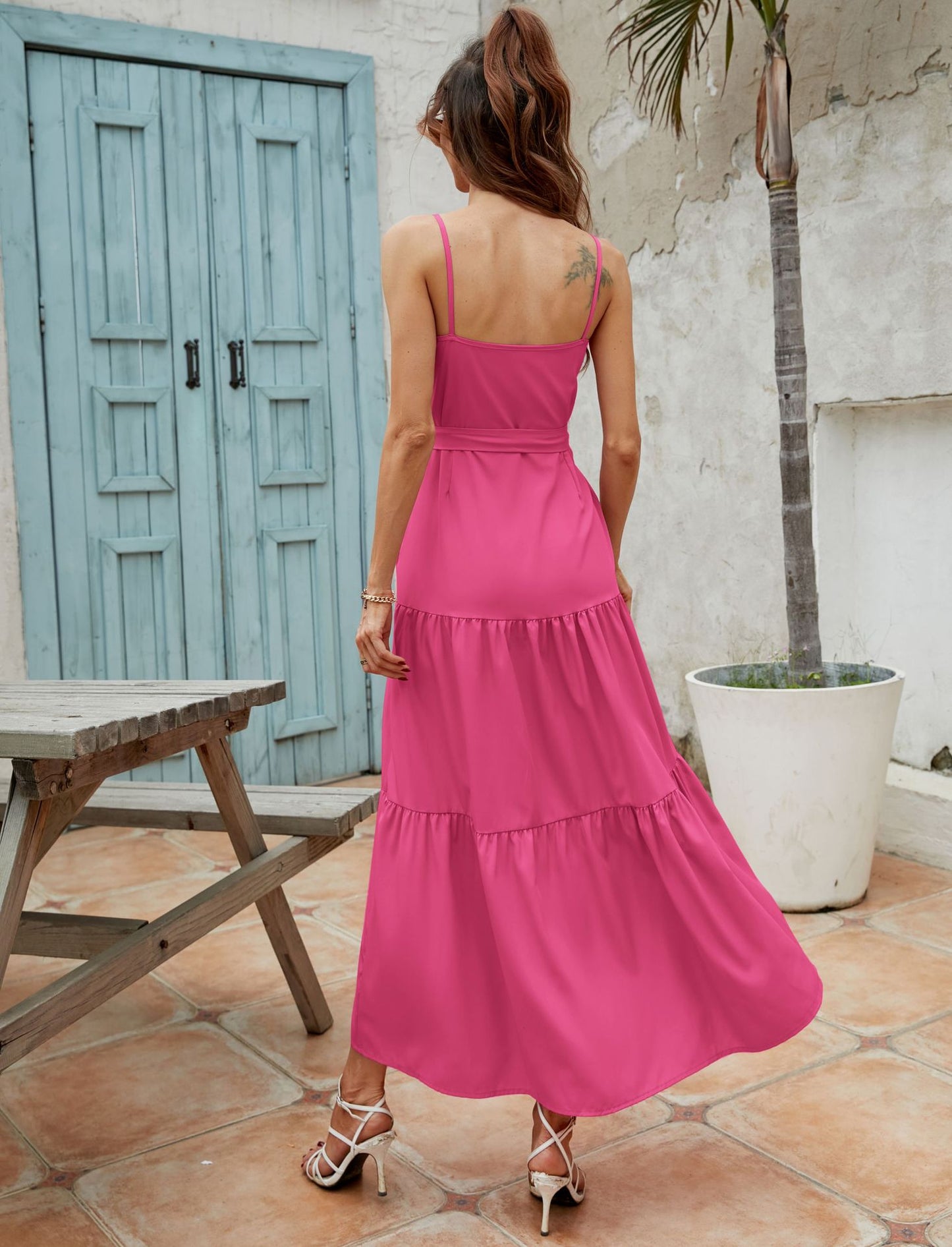 Waist Tie tiered Maxi Sundress