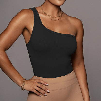 Ribbed One-Shoulder Sleeveless Camisole