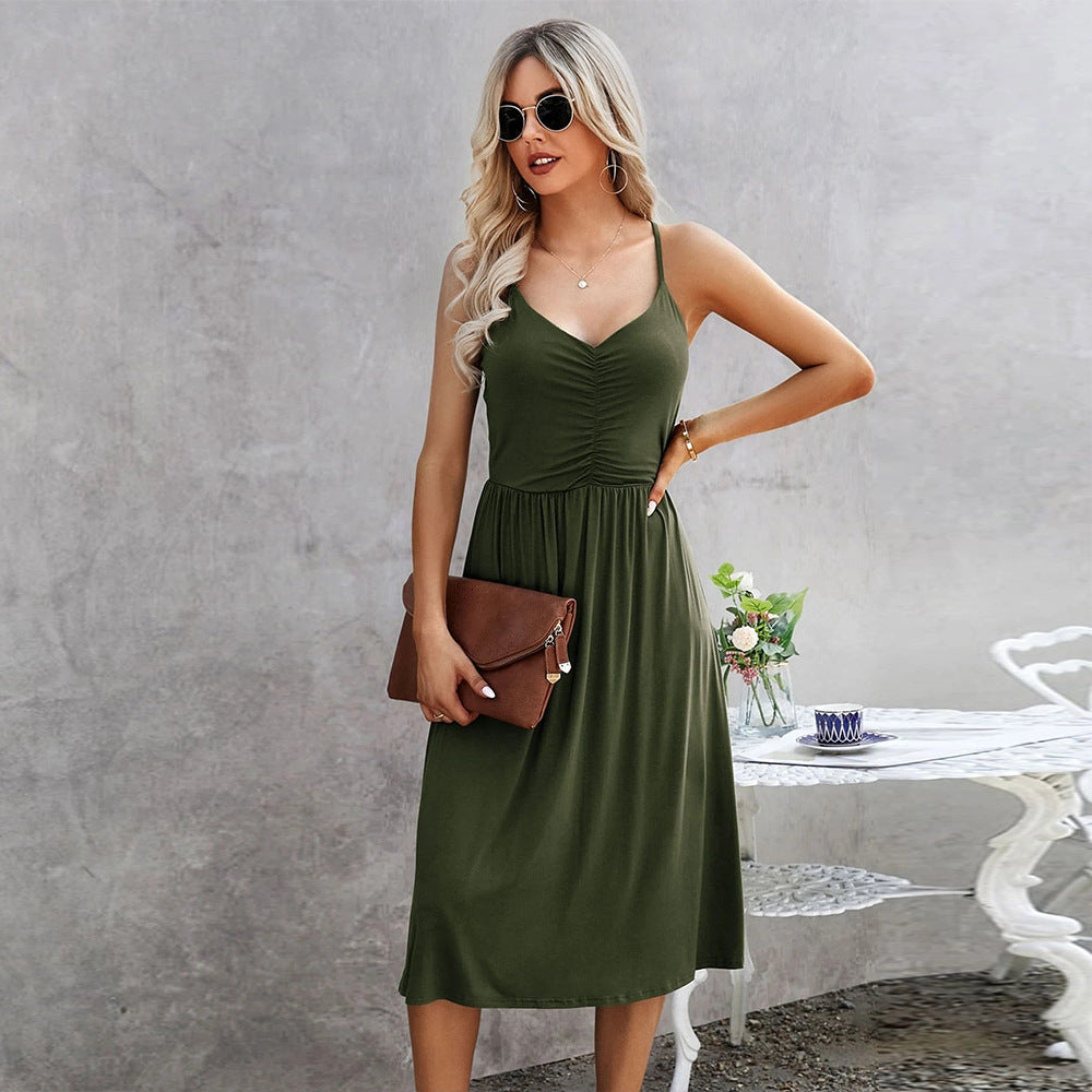 Gathered V-Neck Midi Sundress