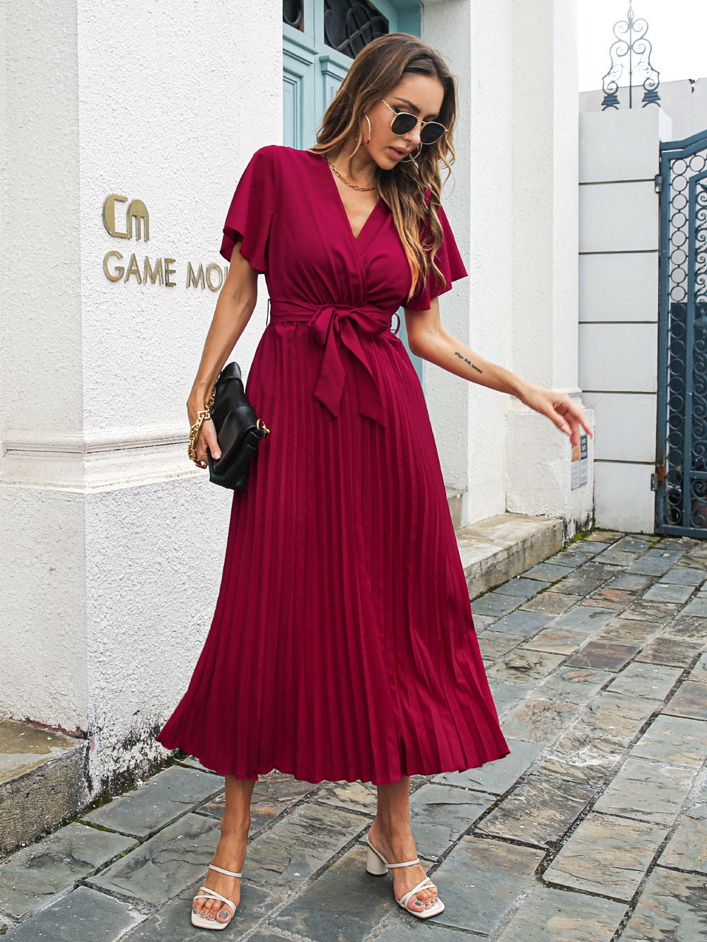 Short Sleeve Pleated Dress