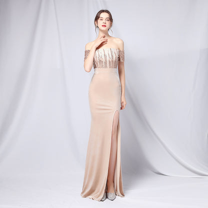 Gradient Sequin Off-Shoulder Gown