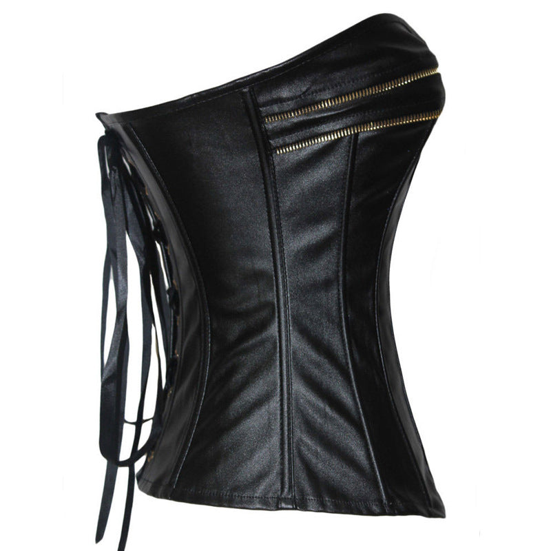 Zipper Faux Leather Corset