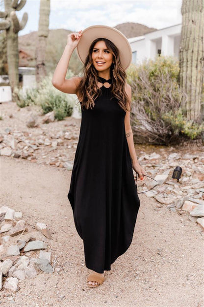 O-Ring Halter T-Shirt Maxi Dress