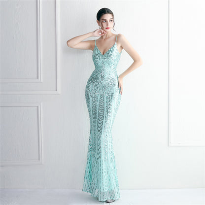 Sequin Spaghetti Strap Gown