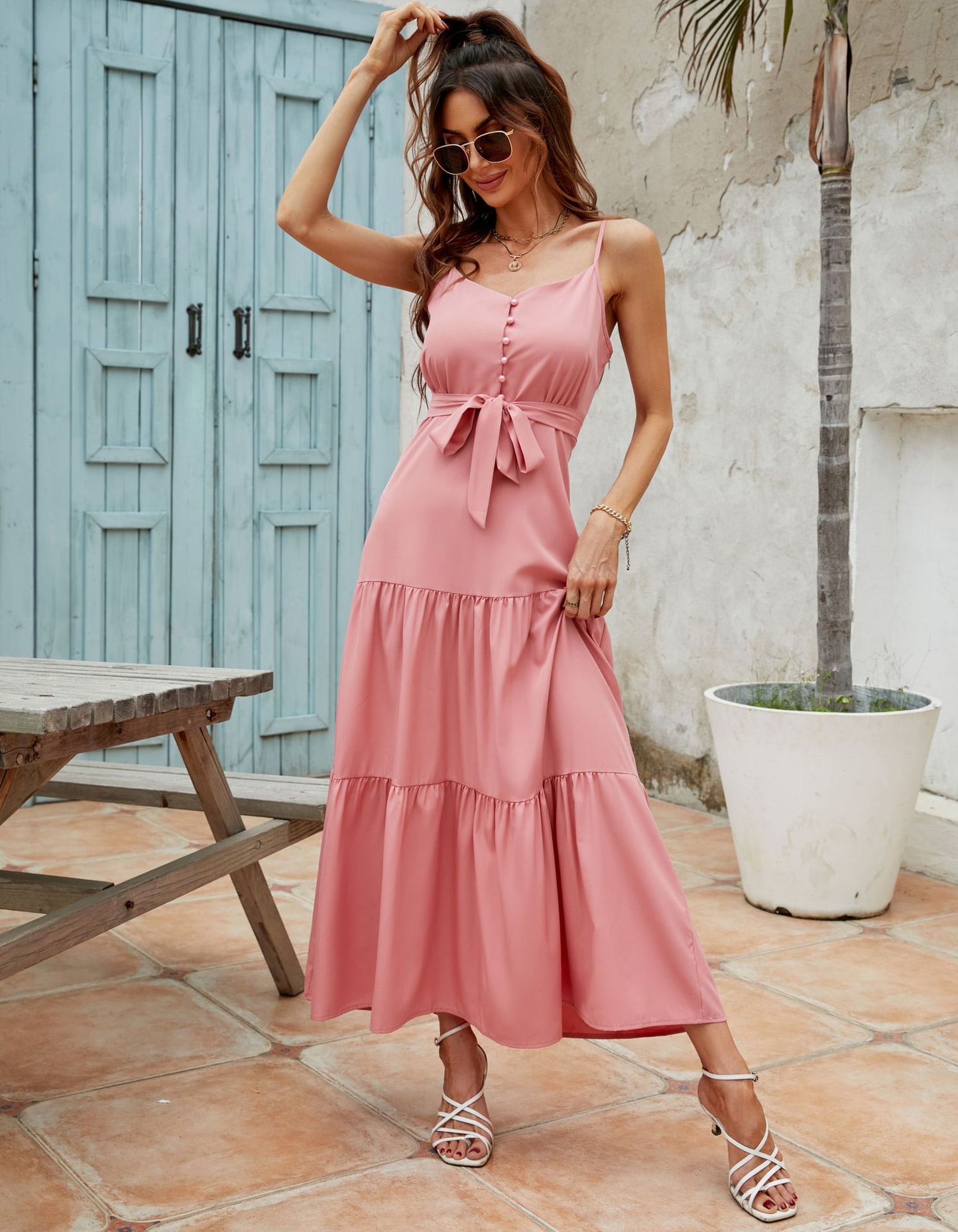 Waist Tie tiered Maxi Sundress