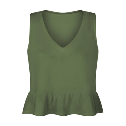 V-neck Ruffled Hem Sleeveless Top