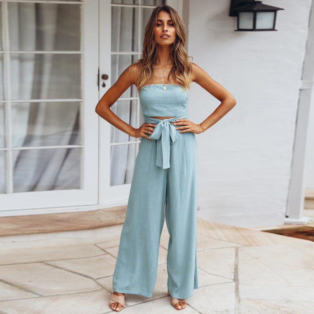 Strapless Waist Tie Jumpsuit