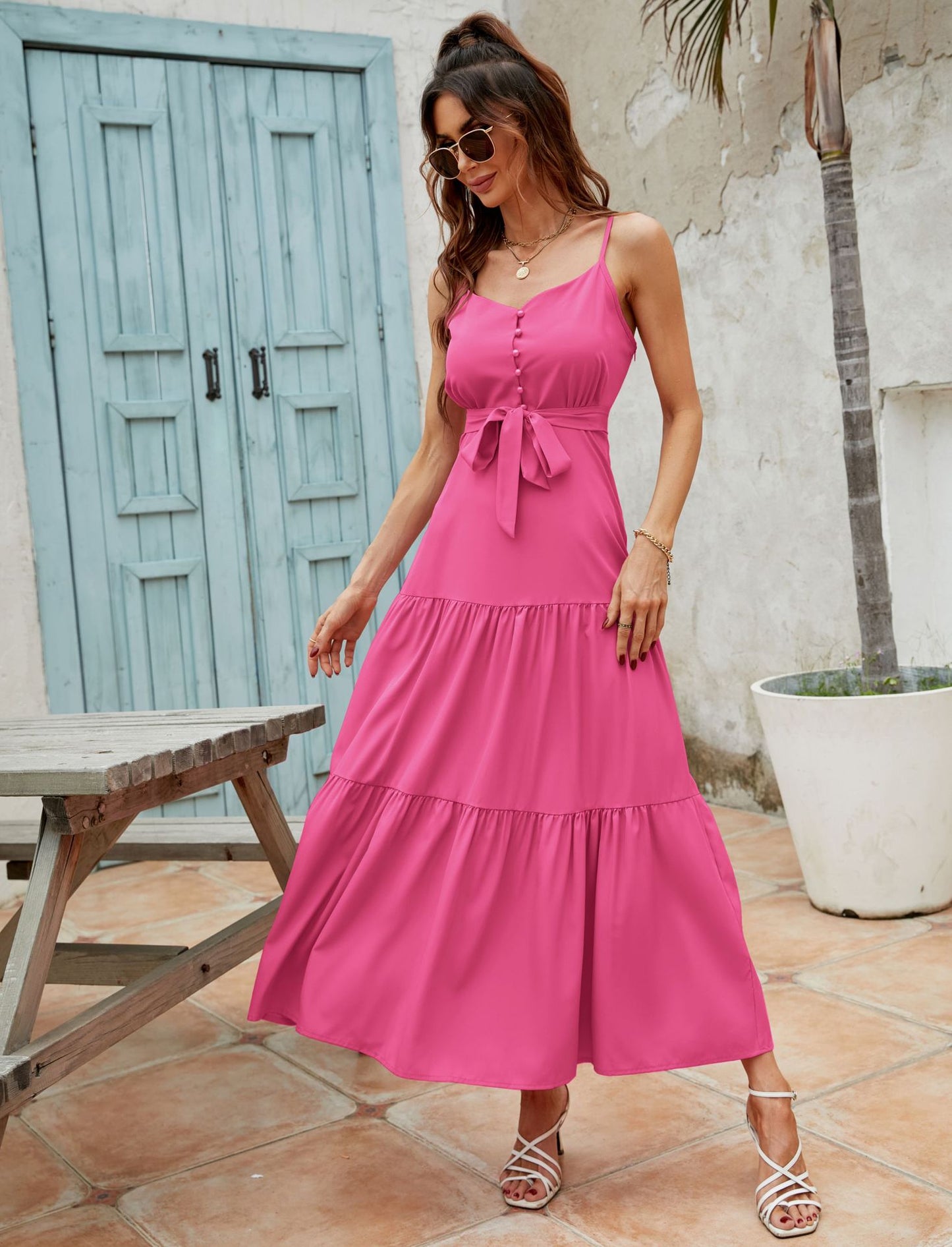 Waist Tie tiered Maxi Sundress