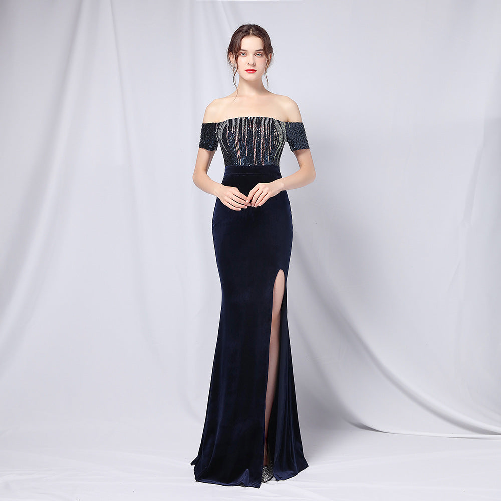 Gradient Sequin Off-Shoulder Gown