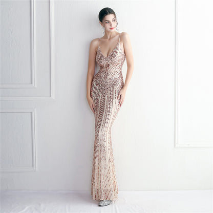 Sequin Spaghetti Strap Gown