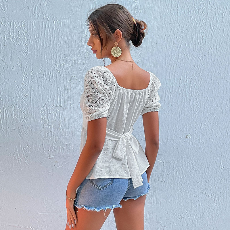 Eyelet Short Sleeved Waisted Shirt