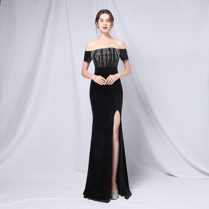 Gradient Sequin Off-Shoulder Gown