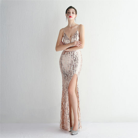 Sequin High Slit Gown