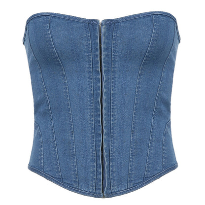 Denim Lace Up Corset