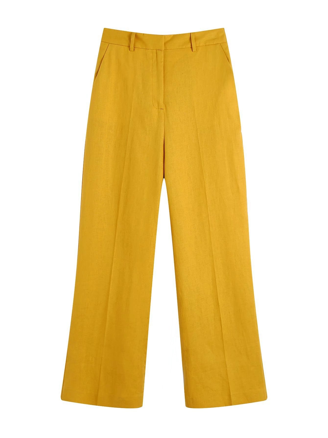 Yellow Straight Leg Linen Pants