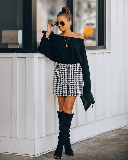 Houndstooth Zipper Skirt