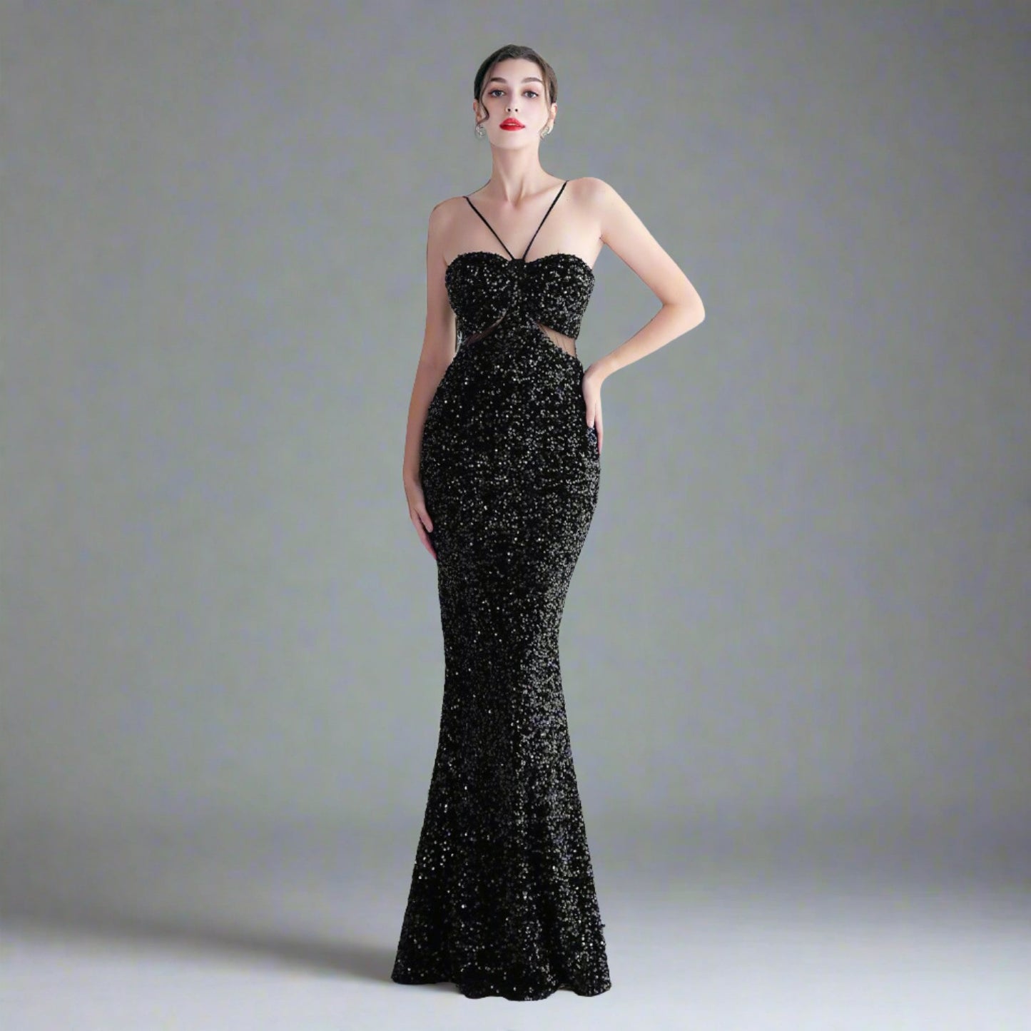 Cutout Sequin Gown