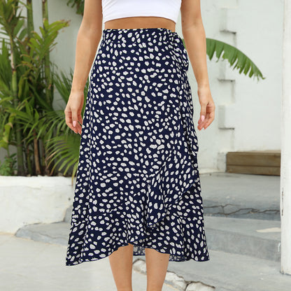 Ruffled Hem Midi Wrap Skirt