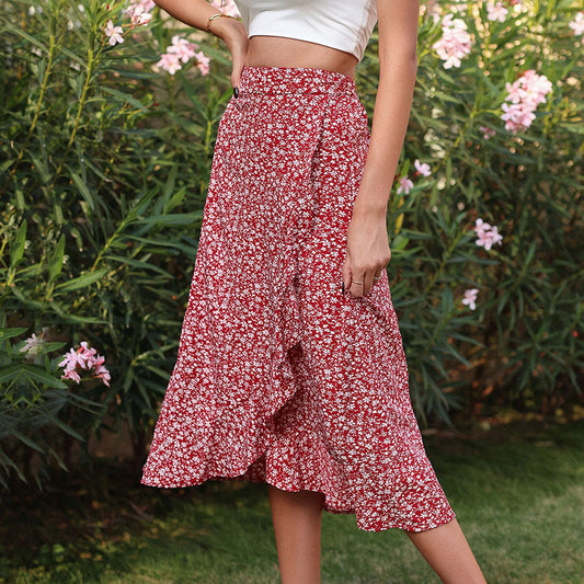 Red Floral Wrap Skirt