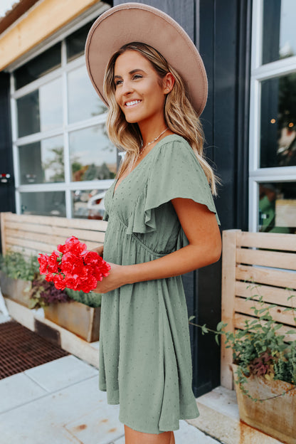 Lotus Leaf Sleeve V-neck Dress