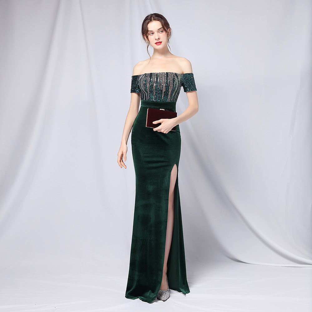 Gradient Sequin Off-Shoulder Gown