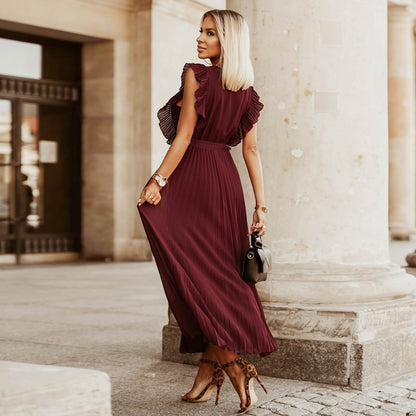 Ruffle Sleeve Pleated Dress