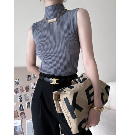 Knitted Turtleneck Sleeveless Shirt