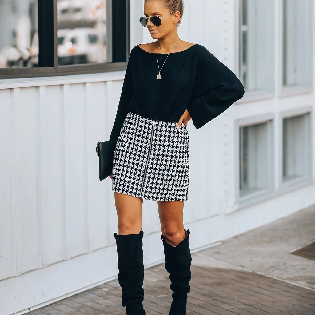 Houndstooth Zipper Skirt