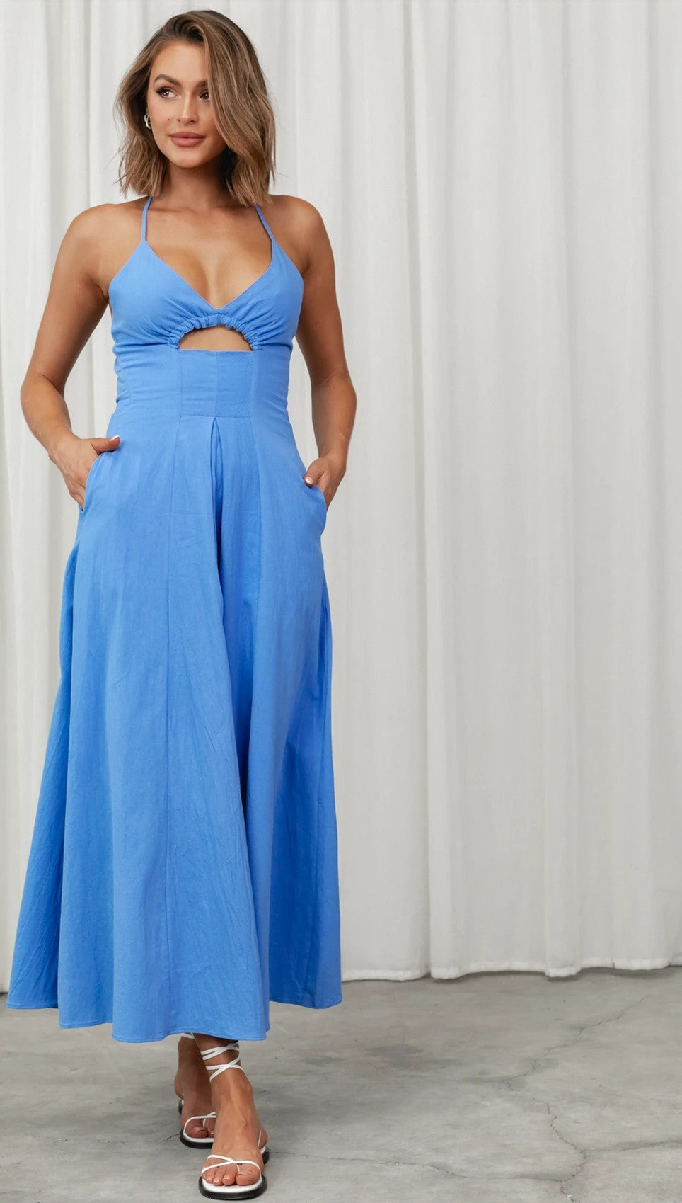 Sleeveless V-Neck Cutout Sundress