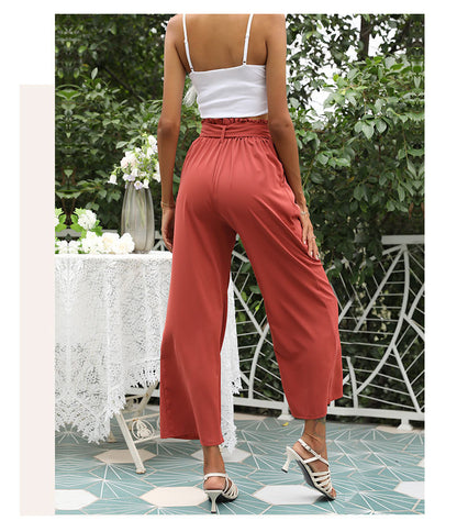 High Waist Loose Tie Cropped Pant