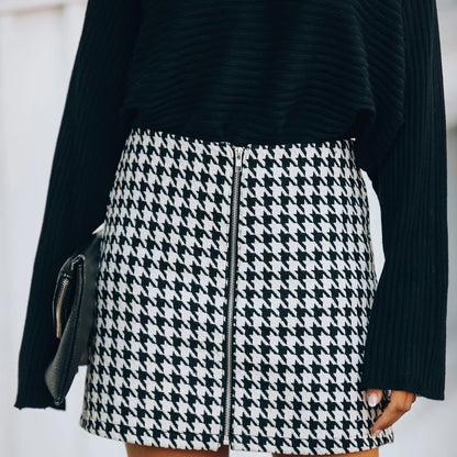 Houndstooth Zipper Skirt