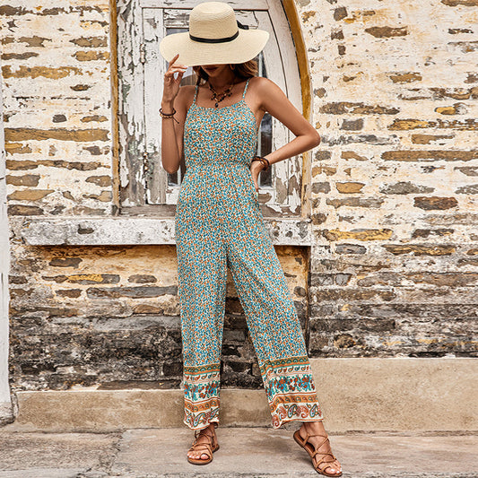 Spaghetti-Strap Floral Print Jumpsuit