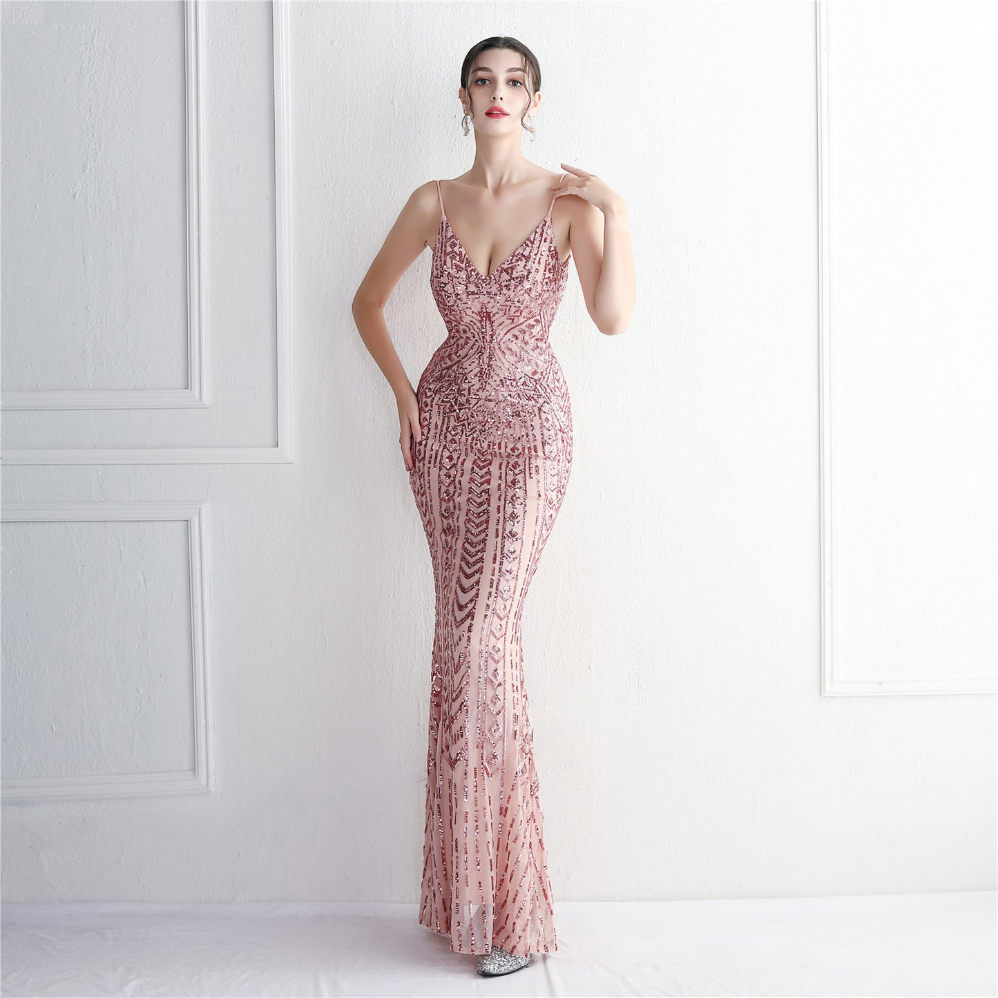 Sequin Spaghetti Strap Gown